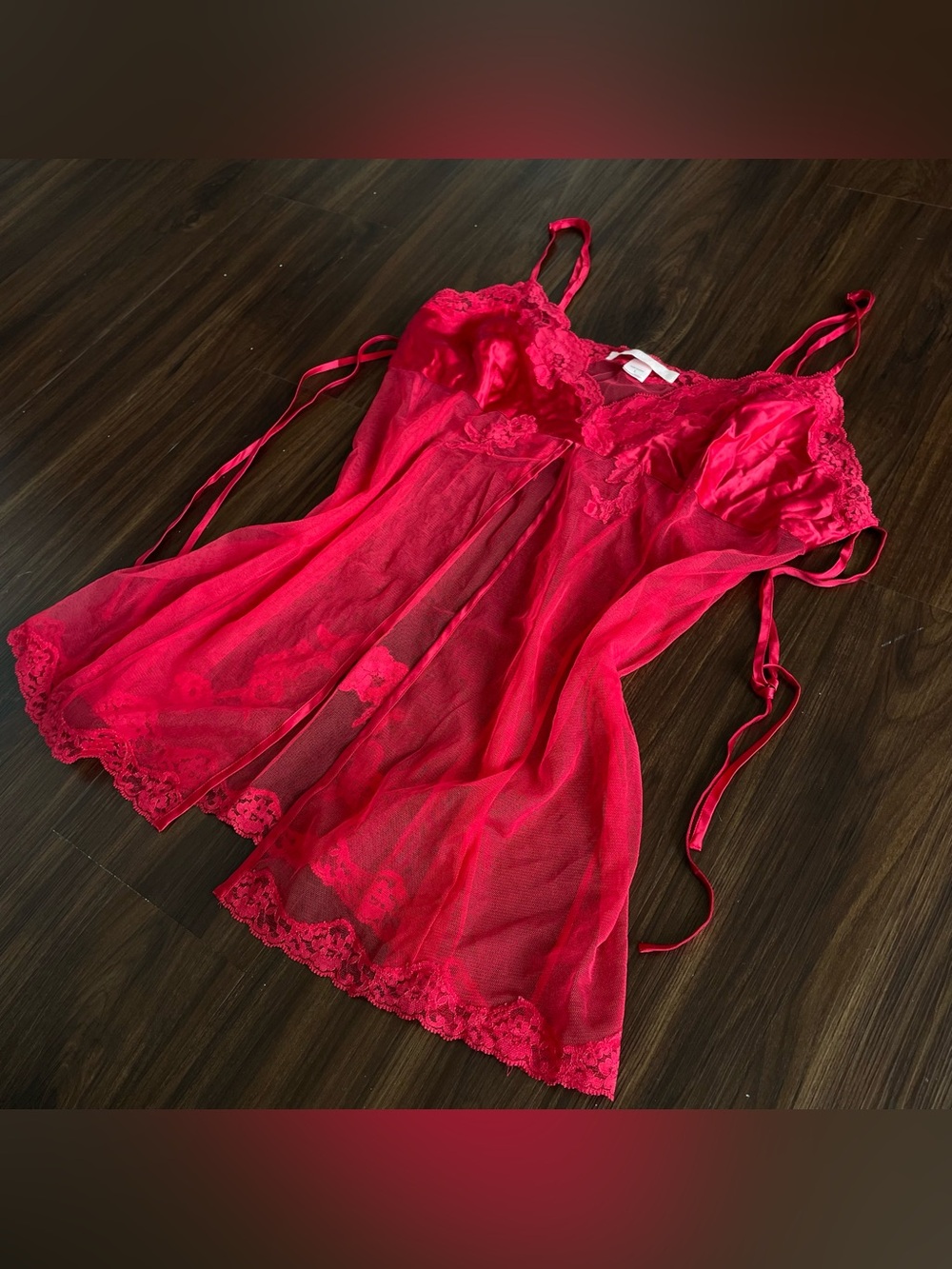 Vtg Y2K Victoria Secret Babydoll Flyaway Chemise Lingerie Large Red Silk Lace - Picture 3 of 13